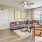 a living room with a fan