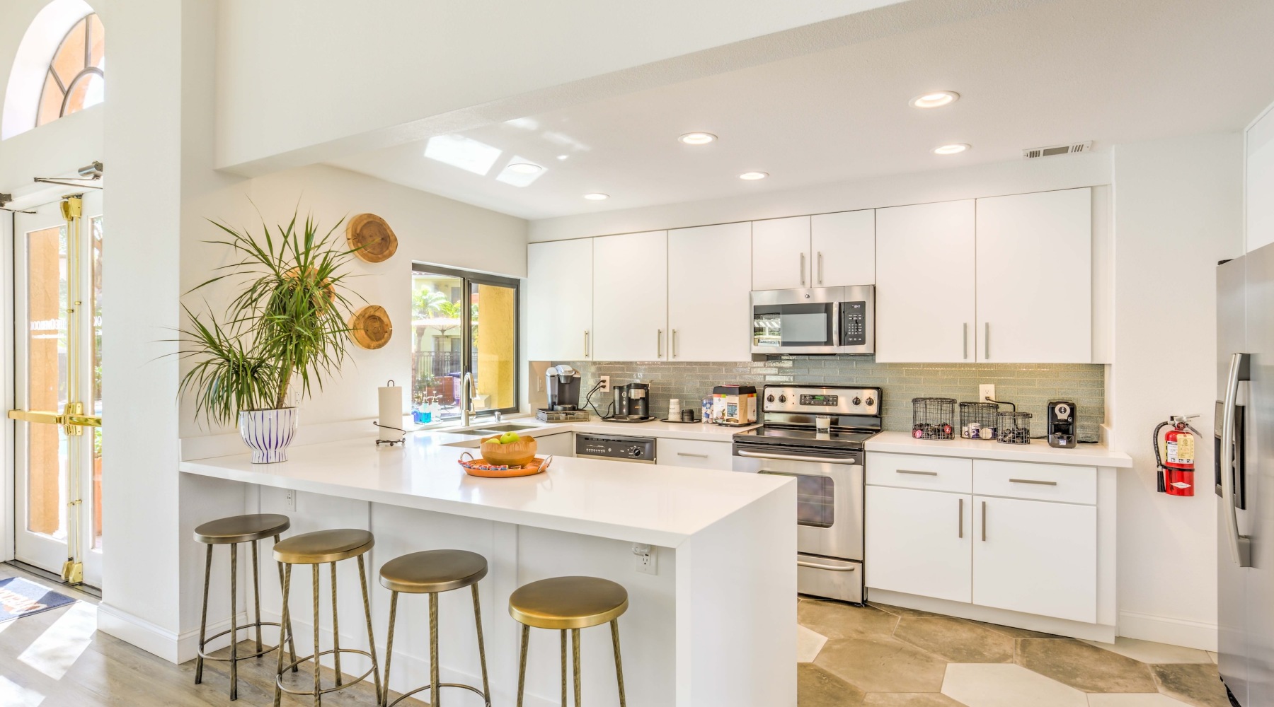 Resident kitchen with white cabinets